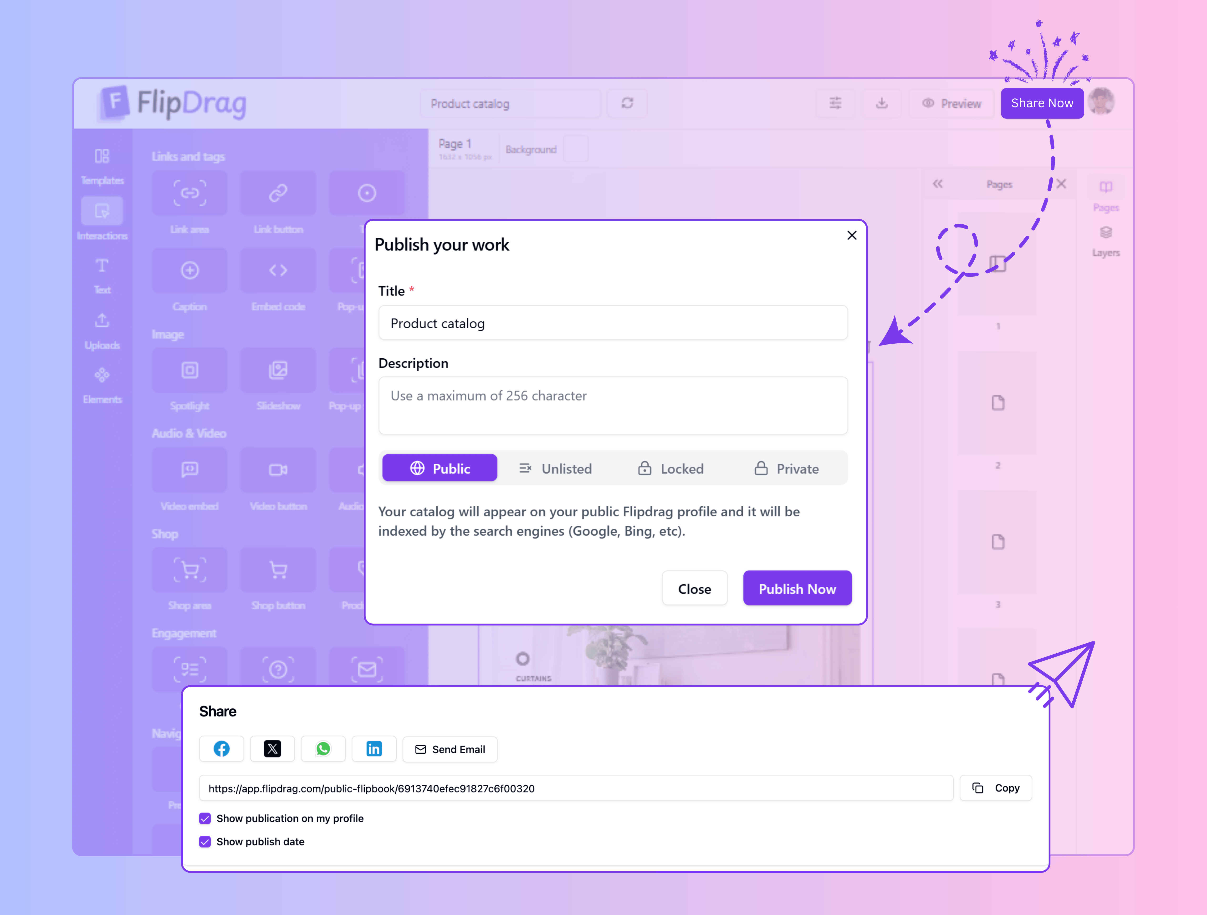 Publish and Share feature in FlipDrag